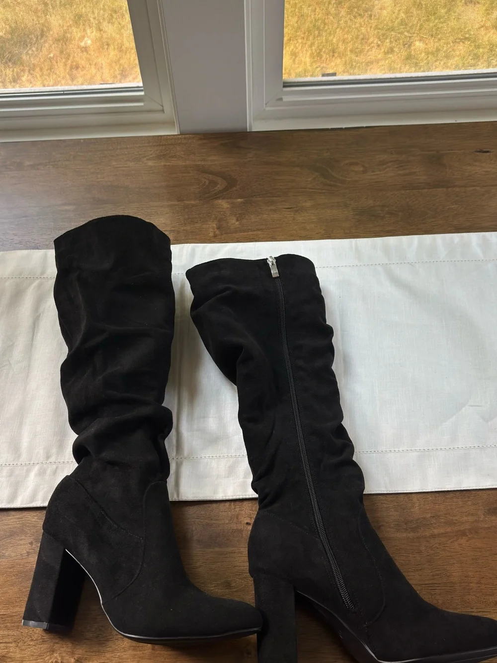 Women's Black Suede feel  Mid-Heel Knee Boot